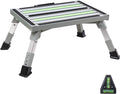 Homeon Wheels Iron RV Steps Adjustable Folding Step Stool with Non-Slip Rubber Feet, Stable Platform Supports 1000bs, Safety Strips, Handle, Easy Carry, Outdoor Camper Trailer Travel - Gray