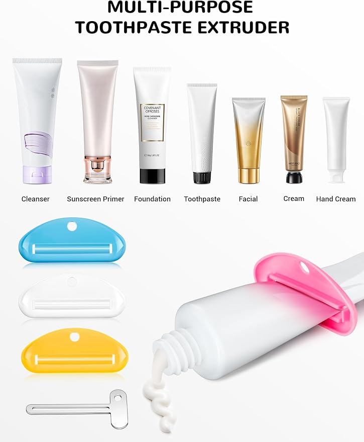 EVOULTES 6 PCS Toothpaste Squeezer, 2 Metal Tube Roller Squeezer with 4 Plastic Toothpaste Dispenser Hanging Toothpaste Key, Tube Squeezer Tool for Bathroom, Suitable for Toothpaste, Cosmetics, Paints