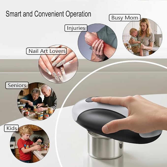 Electric Can Opener, Open Cans with a Simple Press of a Button — Automatic, Hands-free, Smooth Edges, Type-C Rechargeable, Fits for All Can Sizes