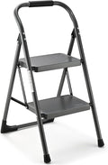 Step Stool for Adults,2 Step Ladder Folding 330lbs Anti Slip Step Stool,Foldable Ergonomic 2 Steel Stool with Wide Pedal for Home, Kitchen, Office (Gray)