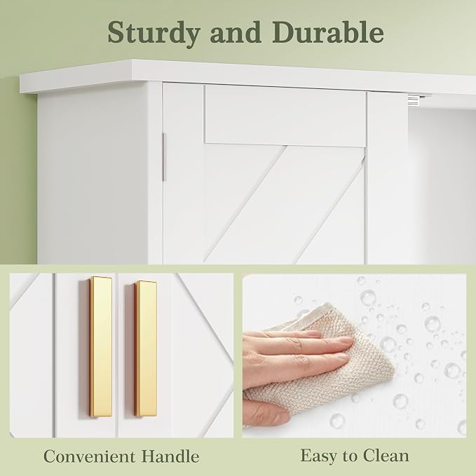 VECELO Over The Toilet Storage Cabinet, Over Toilet Bathroom Shelf with Double Doors and Anti-Tip Device, Inner Adjustable Shelf, White
