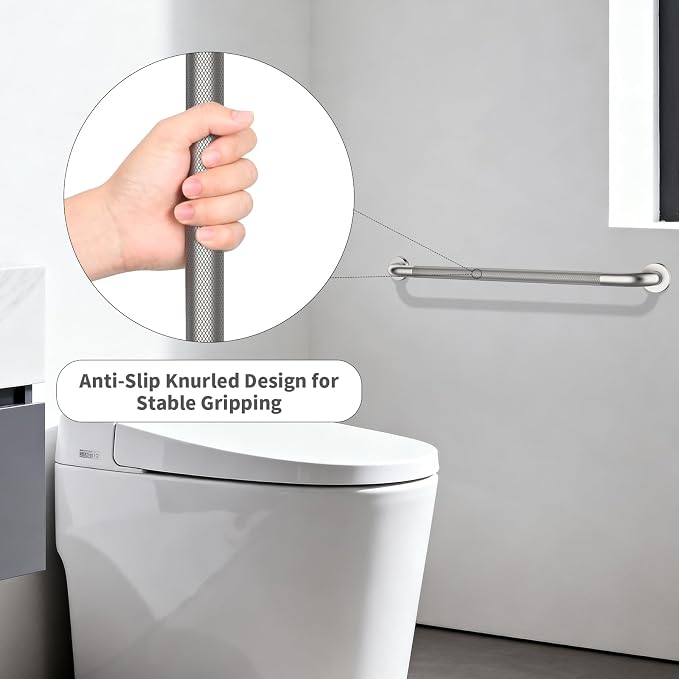 Shower Grab Bar 32 Inch, iHansee Brushed Nickel Bathroom Grab Bar w/Anti-Slip Knurled Grip, Stainless Steel Safety Handicap Bars, Wall Mounted Balance Support Handrail Bath Handle for Senior Elderly
