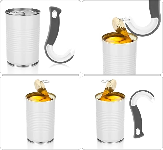 Easy Open Ring Pull Can Opener, J Hook Can Opener Pull Tab with No-Slip Grip for Seniors Kids Weak Hands Manual Soda Beer Pop Top Tin Bottle Jar Lid Lifter Tool (Gray)