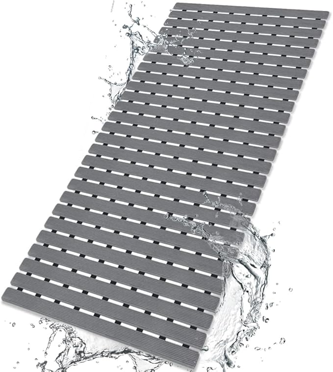 BEMISO Shower Mat Non Slip Bathtub Mat with Suction Cups and Drain Holes 37.4 x15.7 Inch Bath Mat for Tub & Shower.Easy Dry,Easy to Cut,Eco-Friendly