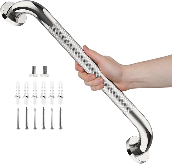 Chrome Bathroom Grab Bars 20 Inch, iHansee Anti Slip Grab Bar w/Knurled Grip, Stainless Steel Safety Handle for Bathtub, Wall Mounted Balance Support Handrail, Handicap Shower Bars for Senior Elderly