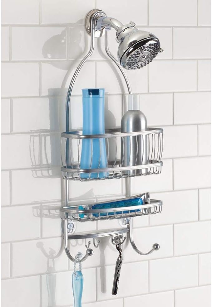 iDesign Metal Extra-Wide Hanging Shower Caddy, The York Collection – 10" x 4" x 22", Silver