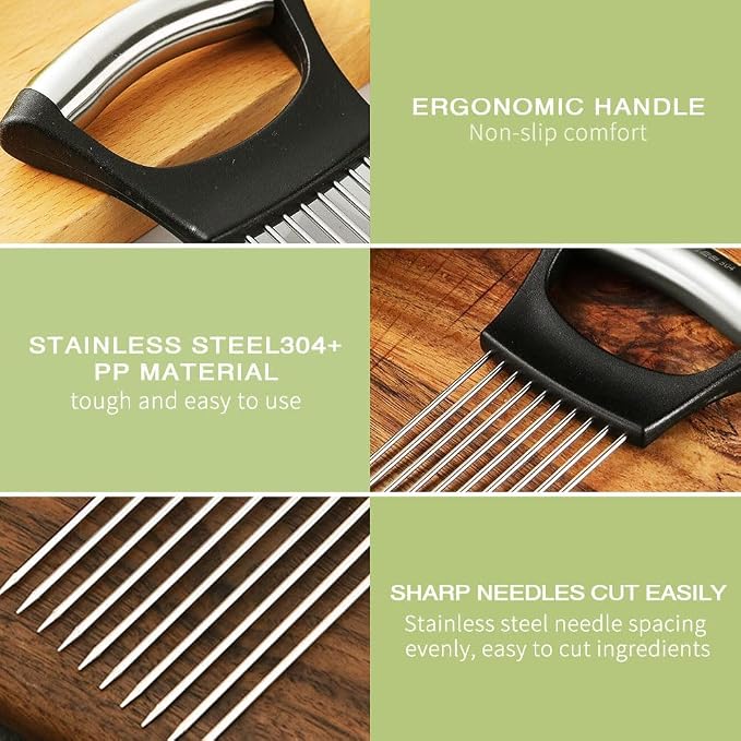 Onion Holder for Slicing, 2025 New Stainless Steel Onion Slice Holder Lemon Slicer Vegetable Cutter, Kitchen Gadgets Chopper Slicing Assistant Tool for Meat, Onion, Tomato, Potato (1 Pcs)