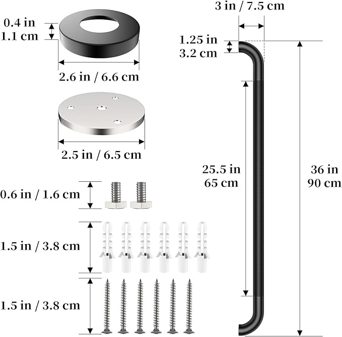 Matte Black Grab Bar 36 Inch, iHansee Anti-Slip Bathroom Grab Bar w/Knurled Texture Grip, Stainless Steel Safety Handrail for Toilet Bathtub, Wall-Mount Shower Handle Handicap Bars for Senior Elderly