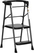 HBTower Kids 2 Steps Step Stool,Toddler Tower for Kitchen Counter Learning,Toddler Kitchen Stool Helper with Anti-Drop Safty Railing Kids Standing Folding Stepper(Black)