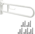 22.5 Inch Toilet Grab Bar, HUAS White Anti Slip Bathroom Toilet Safety Rails, U Shaped Flip-Up Handicap Grab Bars w/Paper Holder, Stainless Steel Support Handrail for Elderly Disabled Senior