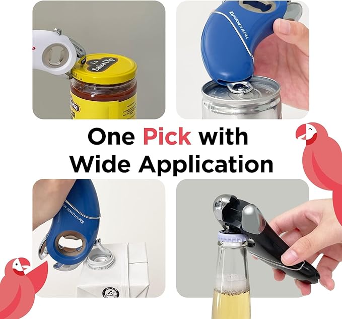 Kitchen Mama Epic One Multifunction Opener: Magnetic Bottle Opener, Beer Soda Opener, Effortless Jar Lid Opener for Seniors and Elderly with weak Hands and Arthritis, Essential Kitchen Gadget (Red)