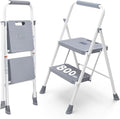 Sweetcrispy Folding 2 Step Ladder Stool - Lightweight, 800lbs Sturdy, with Anti-Slip Feet - Perfect for Home, Kitchen, and Office Use, Easy Storage and Portable Design, Grey