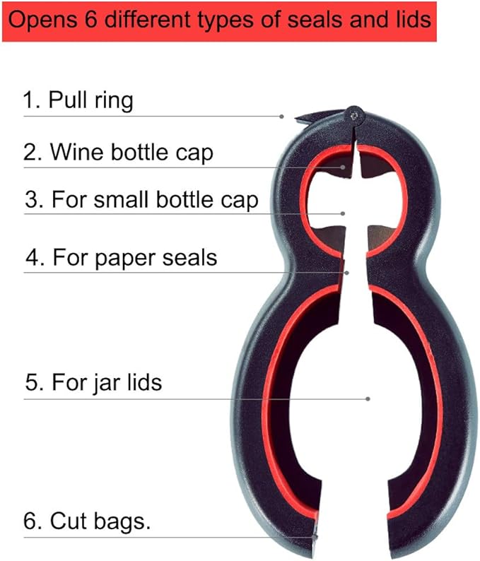 Medsuo Jar Opener 6 in 1 Multi Function Bottle Opener Manual Opener Get Lids Off Easily Portable Lid Twist Off Non-Slip for Weak Hands Seniors with Arthritis and Anyone with Low Strength