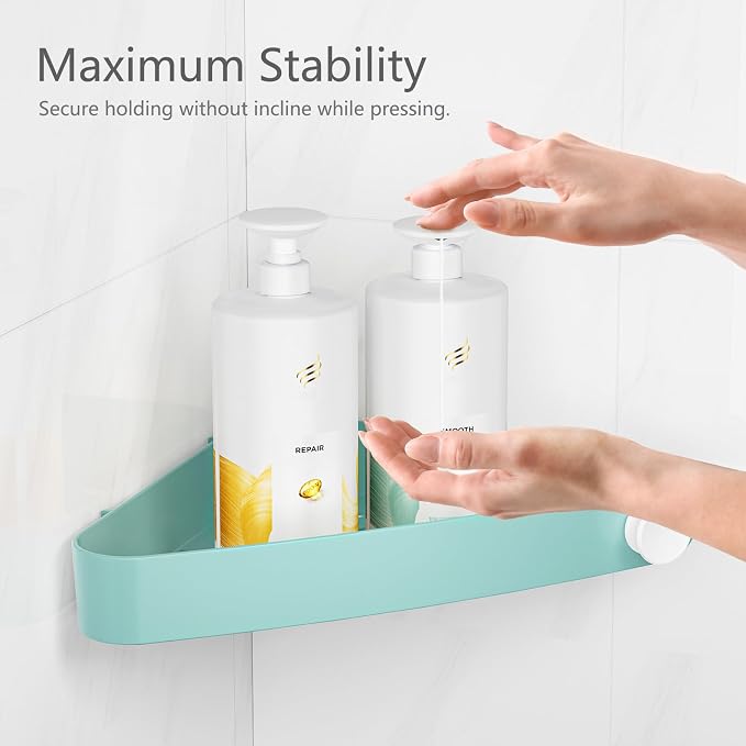 Sotfamily Plastic Shower Caddy Corner (for 90° Only), 2 Pack Adhesive Corner Shower Shelves for Bathroom Organizers and Storage, Turquoise