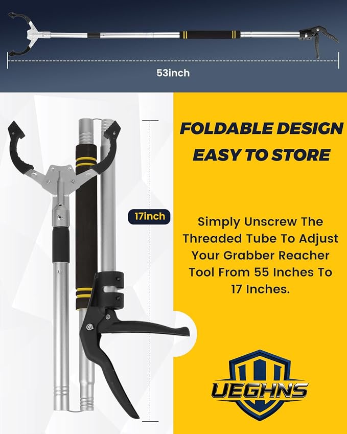 Heavy Duty Grabber Reacher Tool, Grabber Pickup Tool Extra Lon 53" Trash Picker Upper Grabber Heavy Duty Stainless Steel Thickened Non-Slip 6 inch Wide Jaws Claw Reaching Tool