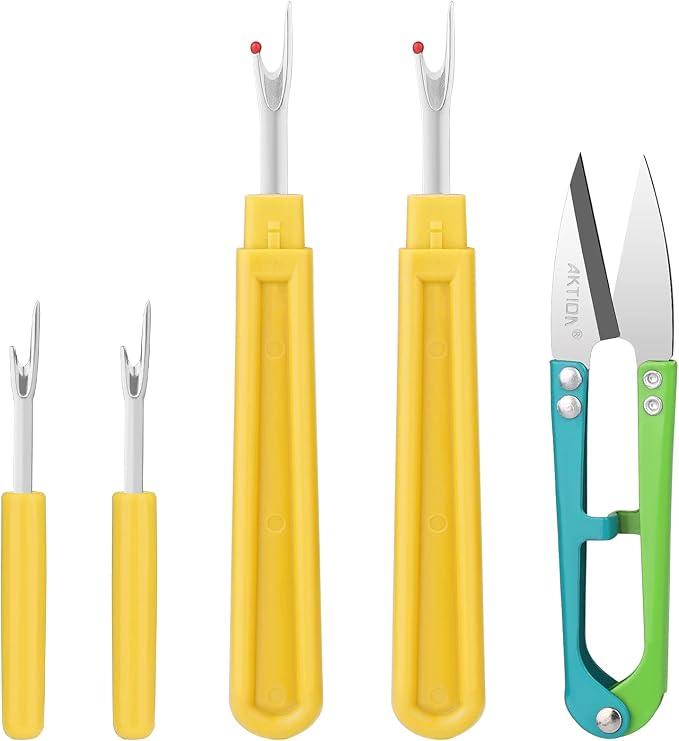 CampTek Seam Ripper, Sewing Stitch Ripper and Thread Remover Tool Kit, 2 Big+2 Small Embroidery Cutter and 1 Thread Snip(Yellow)