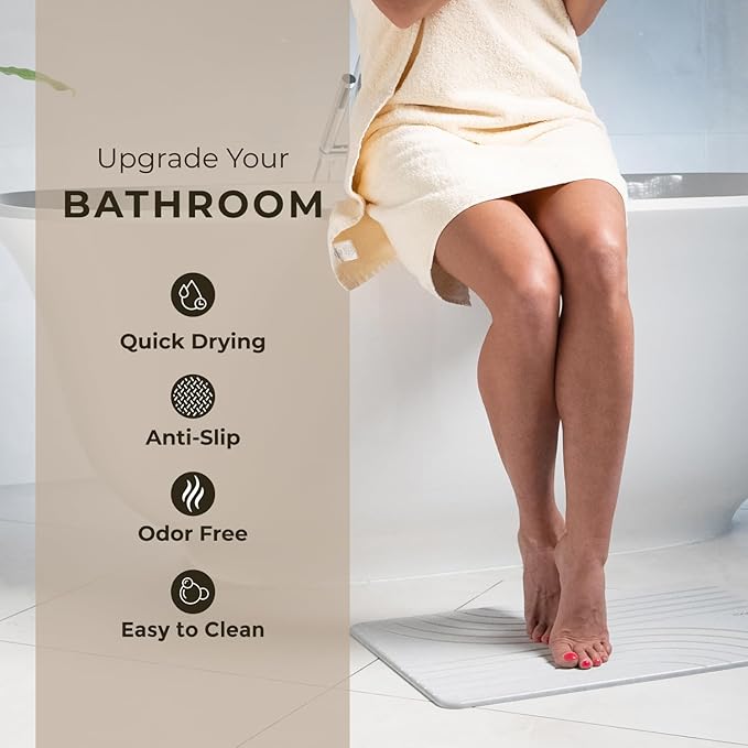 TOSORO - Stone Bath Mat Diatomaceous Earth Shower Mat Non-Slip Super Absorbent Diatomite Stone Bath Mats for Bathroom Floor Quick Drying Natural Easy to Clean (23.5 x 15) - Grey