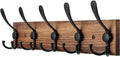 Kuhome Coat Rack Wall Mount Wooden Hat Rack for Wall Hooks Pine Real Wood Plank 16.9" Brown Coat Hanger with 5 Triple Hooks for Hanging Coat Hat Jacket