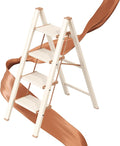 4 Step Ladder, Folding Step Stool with Wider Pedal, Anti-Slip Feet & Non Slip Stripes, Aluminum Sturdy Material, 300Lbs Capacity, Elegant Look of Cream Chocolate Better Matches Your Home