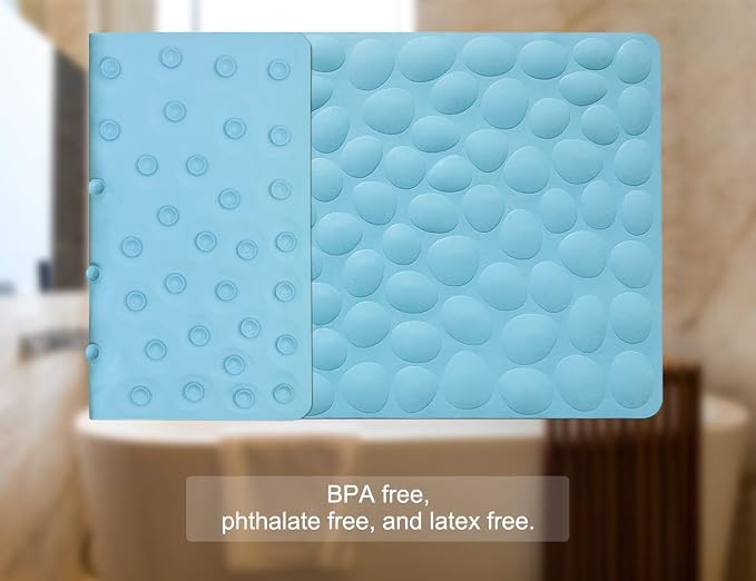 Non-Slip Bathtub Mat OTHWAY Soft Rubber Bathroom Bathmat with Strong Suction Cups (Lake Blue, 16x31.5 inch)