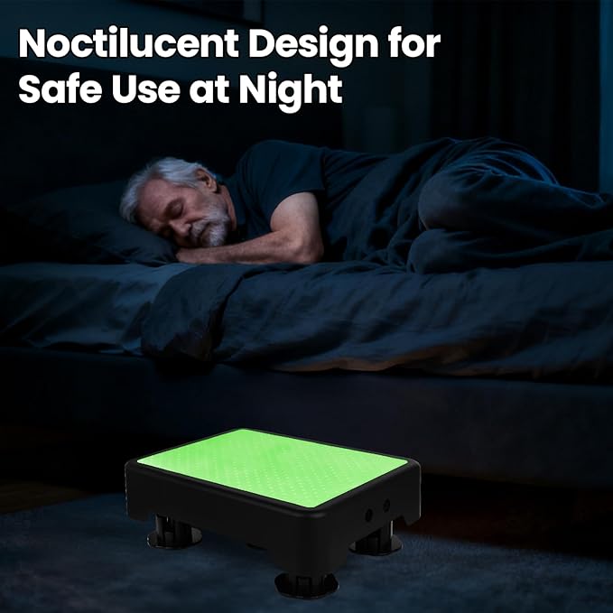 Noctilucent Step Stool for Seniors Adults, Adjustable Bed Step Stools, 600 LBS Capacity Non-Slip Safety Step Platform Indoor and Outdoor for Adults, Step Stools Elderly Assistance at Night