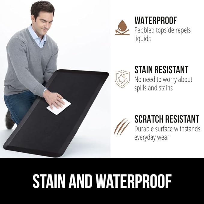 GORILLA GRIP Comfortable Cushioned Kitchen Mats for Floor, Waterproof Stain Resistant Top, 3/4 Inch Thick Ergonomic Standing Desk Anti Fatigue Mat, Supports Ankles and Feet, 17x24, Black (Pack of 2)