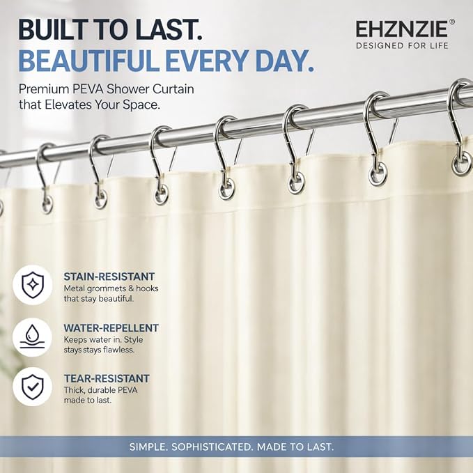 EHZNZIE Cream Shower Curtain Liner 72x72, PEVA Waterproof Bath Curtain, No Chemical Smell, 3 Weighted Magnets, Durable with Rustproof Metal Grommets
