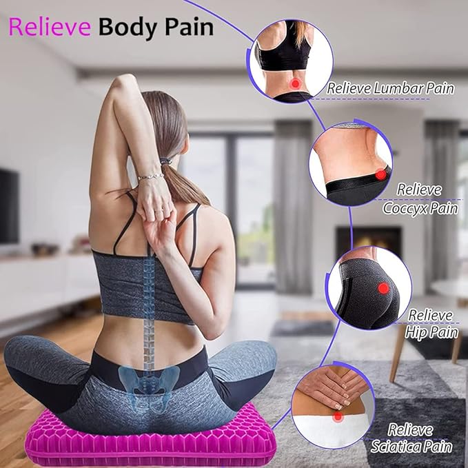 Gel Seat Cushion for Long Sitting, Extra Thick Gel Cushion for Wheelchair Soft Chair Pads for Office Home Chairs Car Seats Long Trips - Back Sciatica Hip Tailbone Pain Relief Cushion (Violet)