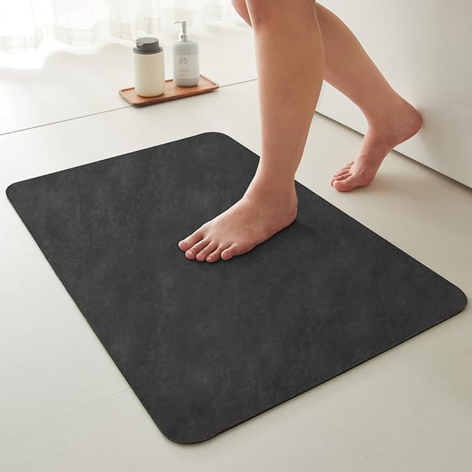 TYUU Black Bath Mat, Bathroom Rugs Non Slip Washable Thin Absorbent Quick Dry Bath Mat Fits Under Door Bathroom Floor Mat Perfect for Bath, Shower, or Sink 20"x30" Black