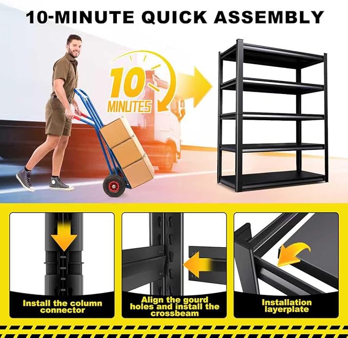 Set of 4 All Metal Garage Shelving - 2050 lbs 5 Tier Storage Shelves, Adjustable Heavy Duty Metal Shelving Unit and Storage Large Rack, Utility Steel Shelf for Warehouse Industrial Pantry 71"x46"x20"
