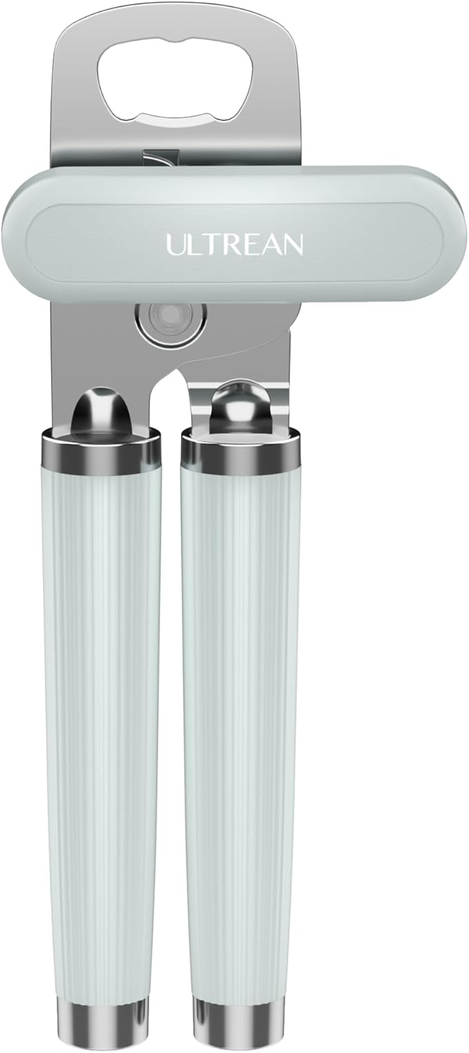 Ultrean Manual Can Opener Bottle Opener, Heavy Duty Stainless Steel Smooth Edge Manual Hand Held Can Opener With Soft Touch Handle, Rust Proof Oversized Handheld Easy Turn Knob (Mint Green)