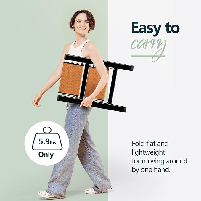 WOA WOA Step Ladder, Widening Pedals for Extra Balance, Lightweight Step Stool, Easy to Move Around, Foldable Ladder, Space Saving, Anti-Slip Stepladder 300 lbs Capacity (2 Step, Black & Wood Grain)