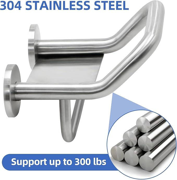 Grab Bar Toilet Paper Holder Combo, 3-in-1 Bathroom Grab Bar with Paper Holder and Phone Shelf, 304 Stainless Steel Safety Bars, Toilet Paper Assist Bars, Toilet Grab Bar for Seniors, Wall Mount