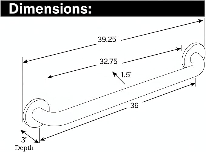 Moen Home Care Bathroom Safety 36 Inch Stainless Steel Handicap Grab Bar for Bathtub and Shower, Elderly Assistance Product with Concealed Screws, 8736 (Pack of 2)