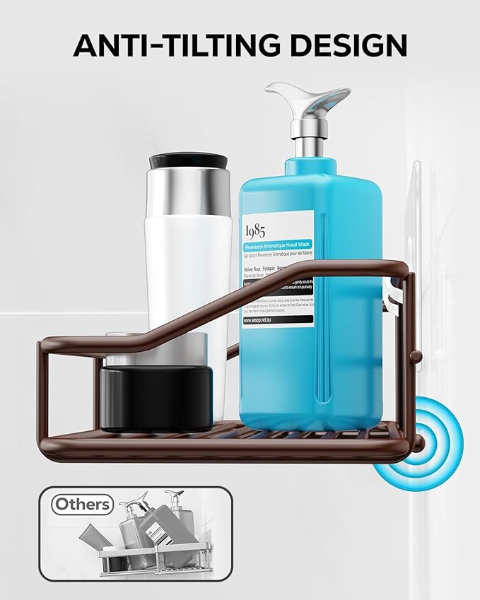 Nieifi Shower Caddy Shelf with Hooks Storage Rack Organizer Adhesive Stainless Steel without Drilling for Bathroom, Lavatory, Washroom, Restroom, Shower, Toilet, Kitchen (Brown, 3 Pack)