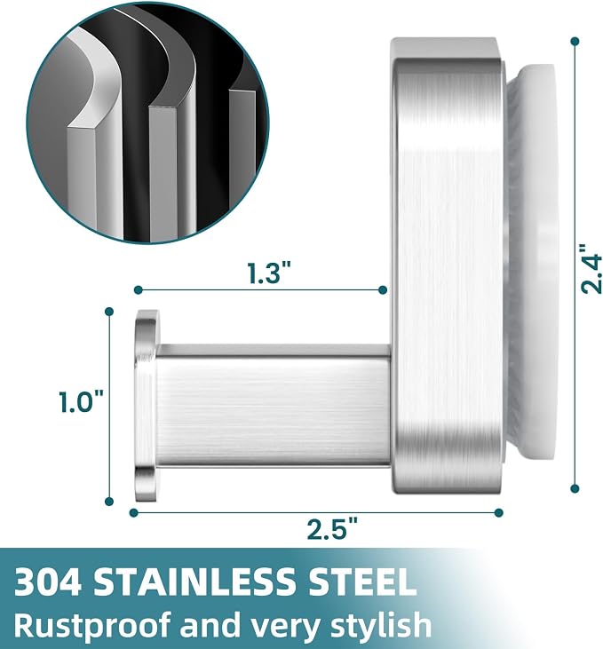 TAILI 304 Stainless Steel Bathroom Suction Hook for Towel, Loofah, Bathrobe, Patented Strong Suction Cup, Damage-Free Hanging Glass Shower Wall Hook, Hold Up to 11 Lbs, 2 Pack, Modern Square, Silver