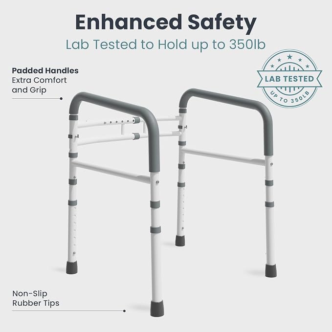 PELEGON Toilet Safety Rails (350 lb) - Adjustable Toilet Safety Frame & Rails, Toilet Safety Rail for Elderly Adults, Toilet Handles for Seniors, Toilet Bars for Elderly, Disabled & Handicap - White
