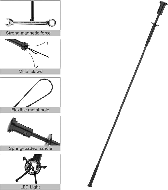 Housolution Grabber Tool Magnetic Four-claw Picker, Bendable Hose Reacher Pickup Sweeper with LED Lights, Flexible Long Handy Reaching Assist Tool for Litter Pick/Home Sink/Drain - Black