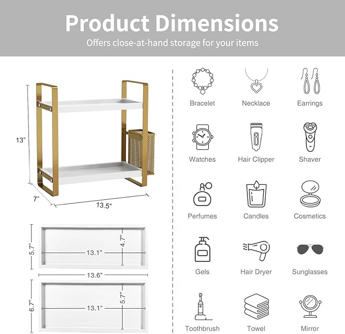 LEMIKKLE Bathroom Counter Organizer with Basket, Perfume,Makeup Organizers for Vanity,Storage Organizers for Bathroom, Kitchen, Dresser（White）