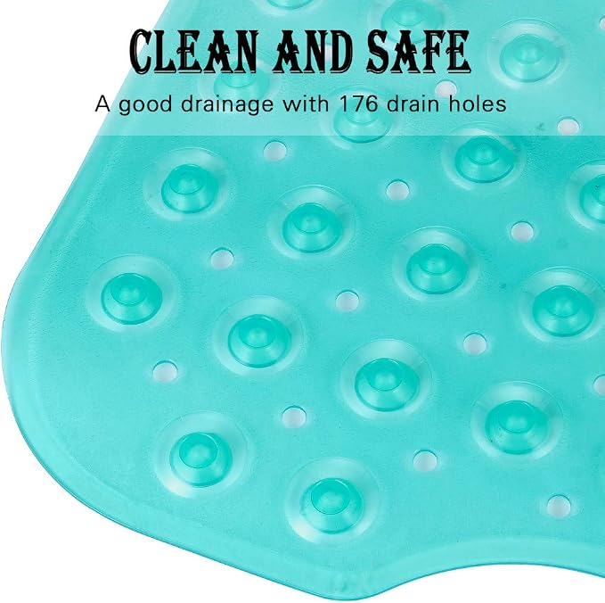 YINENN Bath and Shower Safety Mats 40x16 inch, Non Slip with Suction Cups for Bathroom Stall and Tub Floor, Extra Large and Machine Washable, Drain Holes Keep Bathtub Clean, Green