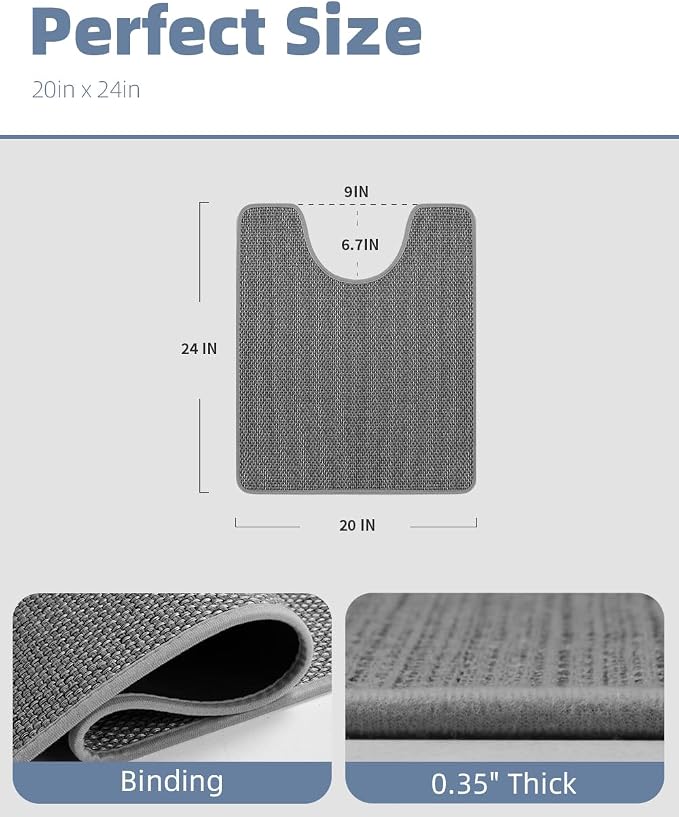 PADOOR Braided U Shaped Toilet Rug, 20x24 Grey, Super Absorbent, Non Slip, Machine Washable, Bathroom Floor Mat