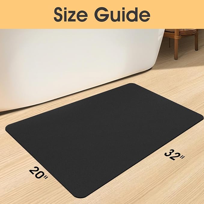 ACCUMTEK Non Slip Bath Mat, Thin Bathroom Rugs Fit Under Door, Quick Dry Bath Mats, Machine Washable Bath Rugs for Bathroom, Bathtub & Kitchen, Bathtub & Kitchen, Black/Solid/32 x20