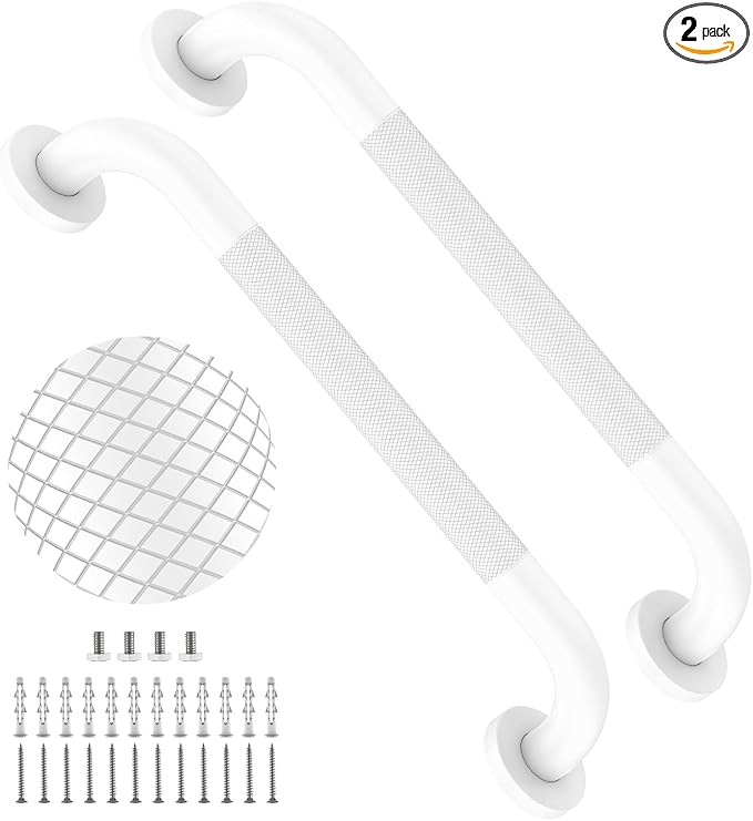 20 Inch White Shower Grab Bar with Anti-Slip Knurled Grip,YuanDe Stainless Steel Bathroom Grab Bars，Shower Handrail Support, Handicap Elderly Balance Assist Handles