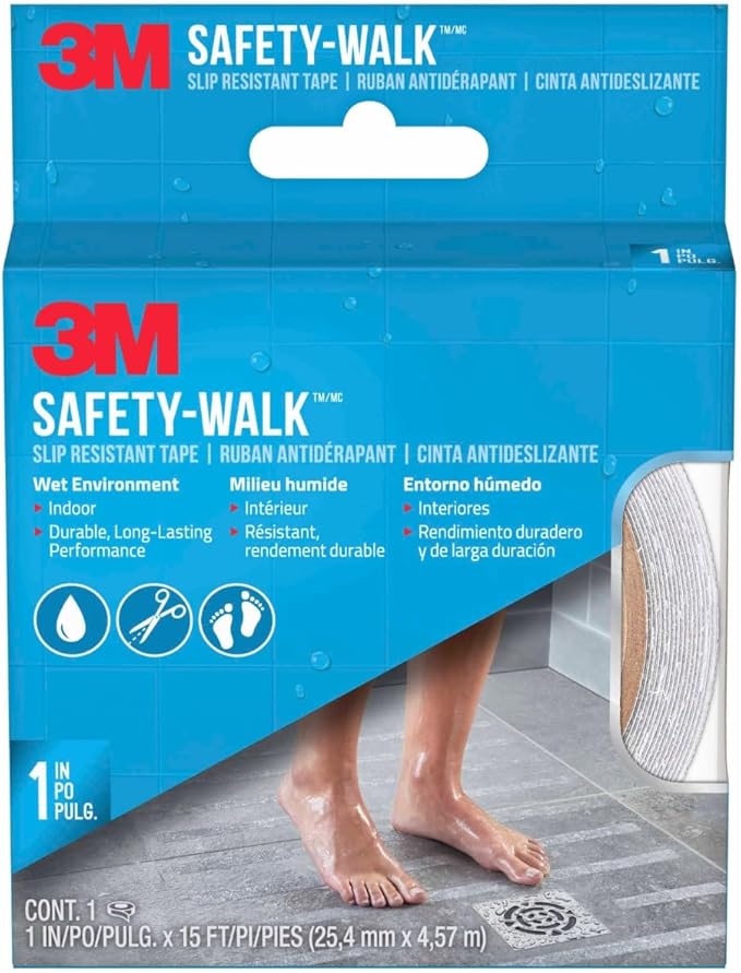3M Safety-Walk Slip Resistant Tape, 1 in x 15 ft, Anti Slip Clear Tape, Self-Adhesive Backing, Quick & Easy Application, Durable & Long-Lasting (220C-R1X180), 3-Pack