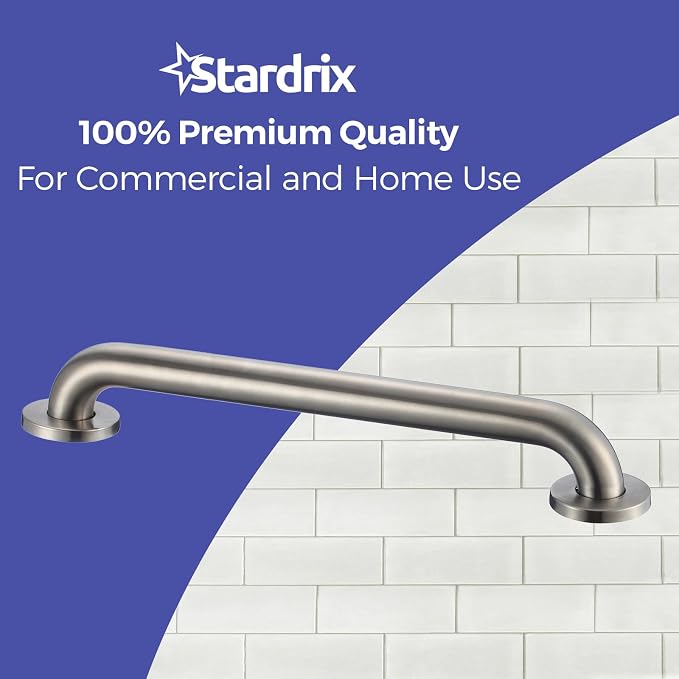 Stardrix 18-Inch ADA Compliant Grab Bar, 1.5" Diameter, Concealed Mounting Flanges, Handicap Friendly, Commercial & Residential Bathrooms, Brushed Stainless Steel