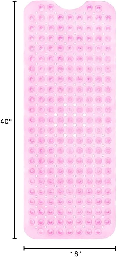 ENKOSI Bath Mat - Large Non Slip Bathtub & Shower Mat - Extra Long 40 x 16 Inch Bathroom Mats for Tub Nonslip Anti Slip Bathmats (40x16 Clear Pink 1-Pack)