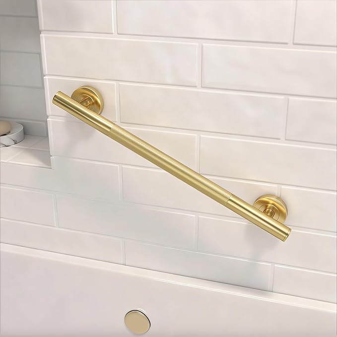 Lava Odoro Gold Shower Grab Bars, 24" Stainless Steel Bathroom Safety Grab Bar, Upgrade Anti-Slip Knurling Shower Grab for Bathtub, Shower Handle for Elderly and Handicap, ADA Compliant SG009-SG-K