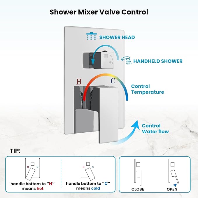 gotonovo Rainfall Bathroom Shower System Rain Shower Head and Handle Set Wall Mounted Shower Complete Combo Solid Brass Pressure Balancing Shower Mixer Valve 16 Inch Polished Chrome