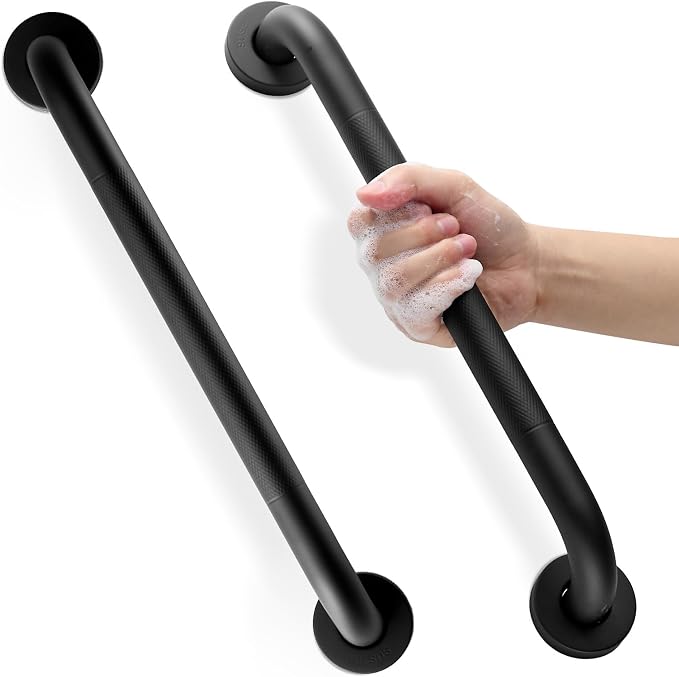 Grab Bars for Shower, Zynuhmo 2 Pack 16 Inch Anti Slip Stainless Steel Bathroom Safety Shower Grab Bar Handrails for Handicap Injury Pregnant Senior Assist Shower Handles(Matte Black, 1" Diameter)