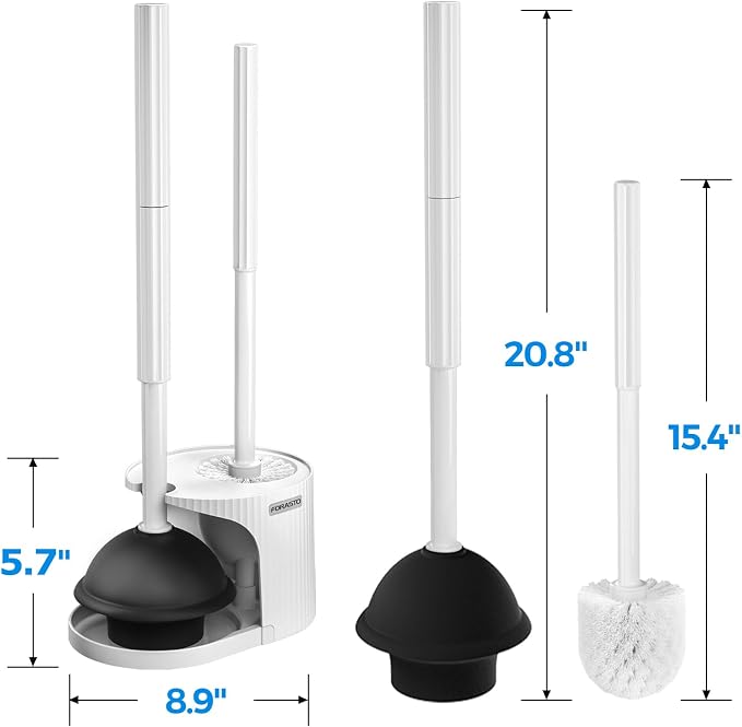 FORASTO 2 in 1 Toilet Brush and Plunger Set, Toilet Bowl Brush Plunger Set,Extended Handle Plunger,Bathroom Cleaning Tools,Toilet Brush Plunger Combo,Cleaning Brush（Pearl White，20.8inch）